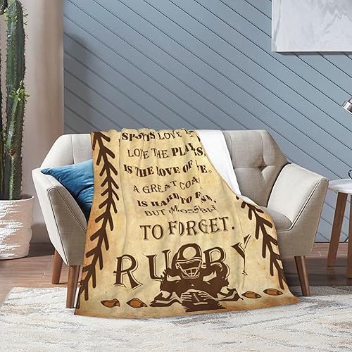 Miniatura 2 de Manta deportiva de rugby con pelotas de rugby americanas, regalos para amantes del rugby, cálida y acogedora manta suave, regalos de rugby para