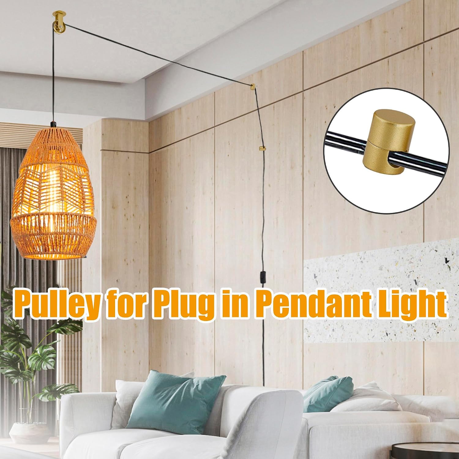 Gold Pulley Wheel for Plug in Pendant Light Fixture, Swag Hook for pendant lighting Chandelier Ceiling Lights Cable, Wall Ceiling Mount Pulley Lamp Hook for Hanging Lamp Grow Lights Ceiling Fan Light