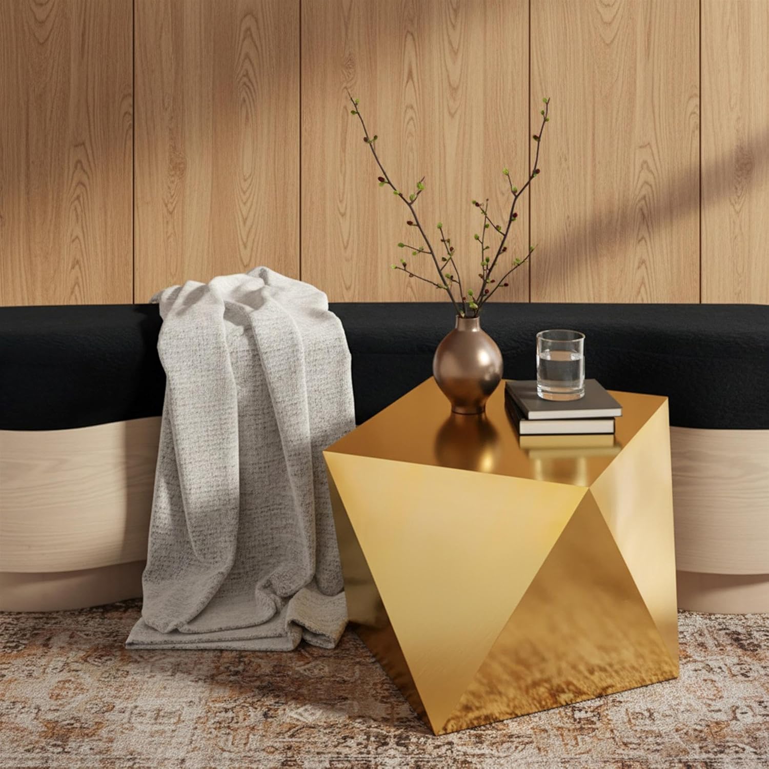 Meridian Furniture 222Gold-E Gemma Collection Modern | Contemporary End Table with Rich Gold Stainless Steel, Diamond Shape, Table Top Dimensions: 20" W x 20" D, 20" W x 20" D x 19.5" H, Gold