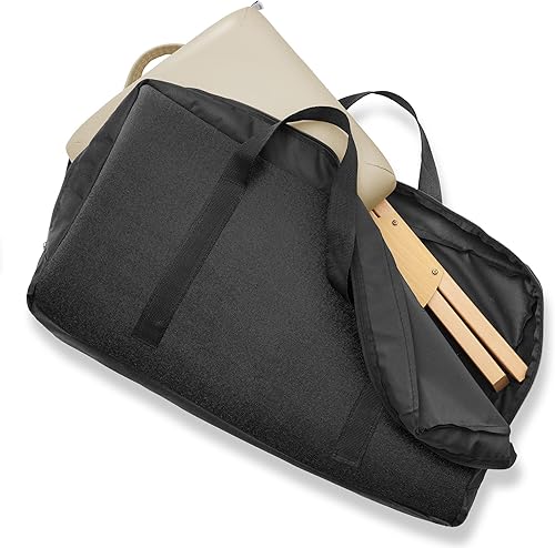 Miniatura 7 de Saloniture Taburete de masaje plegable de madera con estuche de transporte, color crema