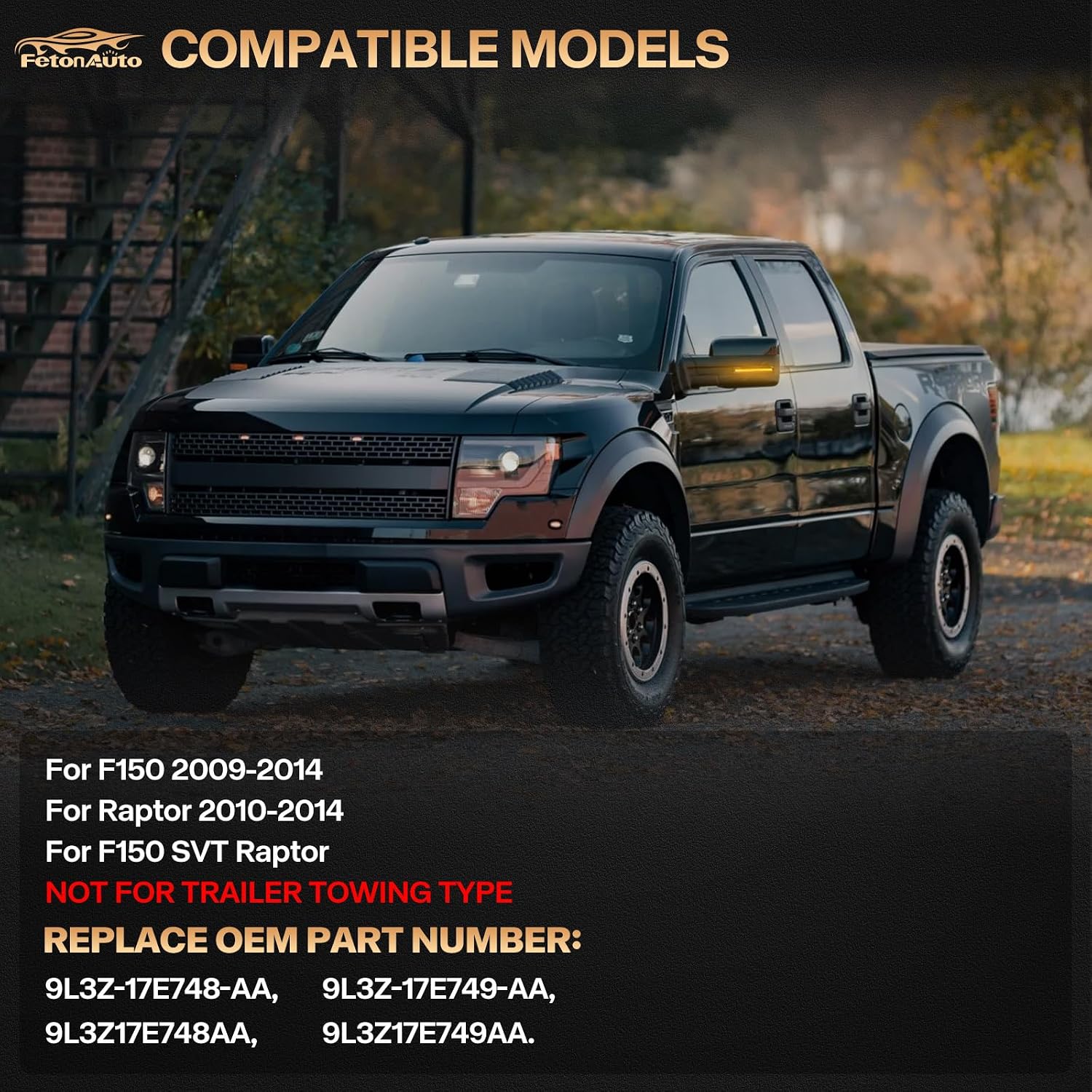 Sequential Side Mirror Reflector LED Turn Signal Lights for Ford F150 Raptor SVT 2009 2010 2011 2012 2013 2014, Smoked Lens Dynamic Amber Mirror Indicator