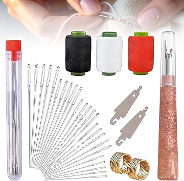 Steel Needles for Hand Sewing, Steel Sewing Needles Kit, 34Pcs Big Eye Steel Needles Set - Long & Thin Handmade Quilting & Sewing Needles Kit for DIY Sewing, for DIY Threaded Projects 34Pcs