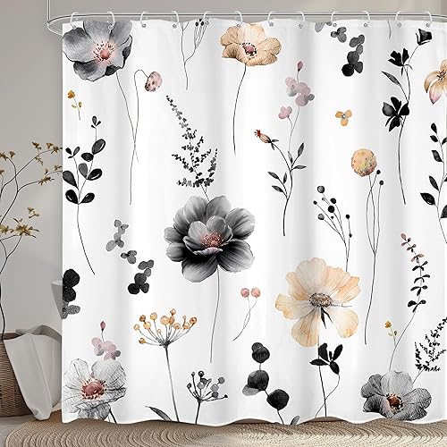 Miniatura 23 de Omifly Cortina de ducha con diseño floral de acuarela, cortinas de ducha de primavera con flores azules y beige para baño, juego de cortina de ducha