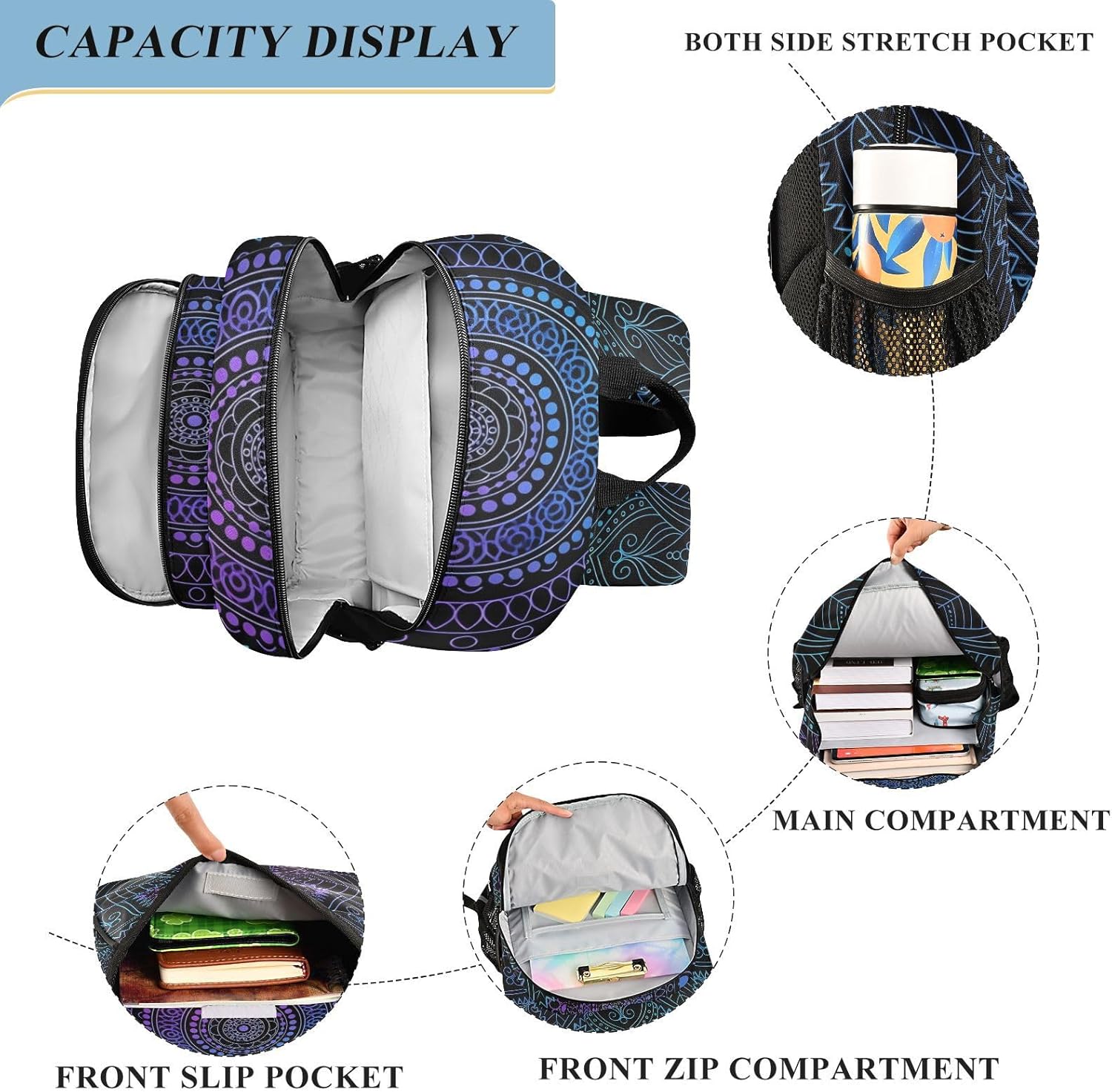 ALAZA Art Arabesque Mandala Boho Ethnic Bohemian Laptop Backpack Purse for Women Men Travel Bag Casual Daypack with Compartment & Multiple Pockets