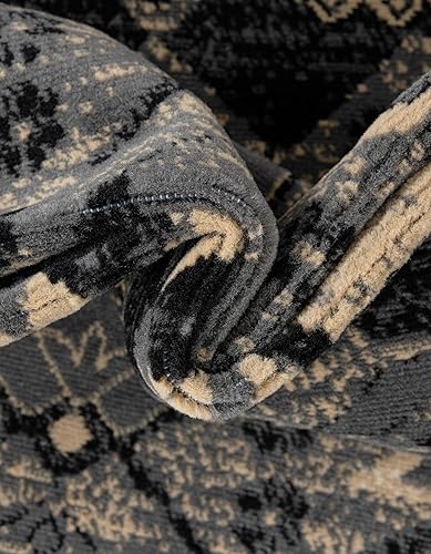 Miniatura 6 de Unique Loom Heriz Collection Alfombra de área parcial, Polipropileno, Negro