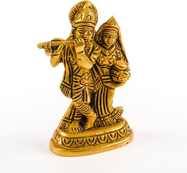 Brass Radha Krishna Pooja Murti Idol Statue God Spiritual Lord Sculpture Indian Religious Antique Statue D cor for Home Temple Puja Decoration Festivals Diwali Grah Pravesh and Gifting Radha Krishna