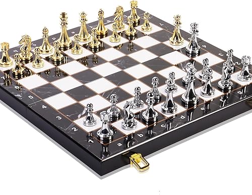Miniatura 2 de Juego de ajedrez de metal para adultos y niños, tablero de ajedrez marmoleado grande de 15 pulgadas con almacenamiento, 2 reinas adicionales y 32