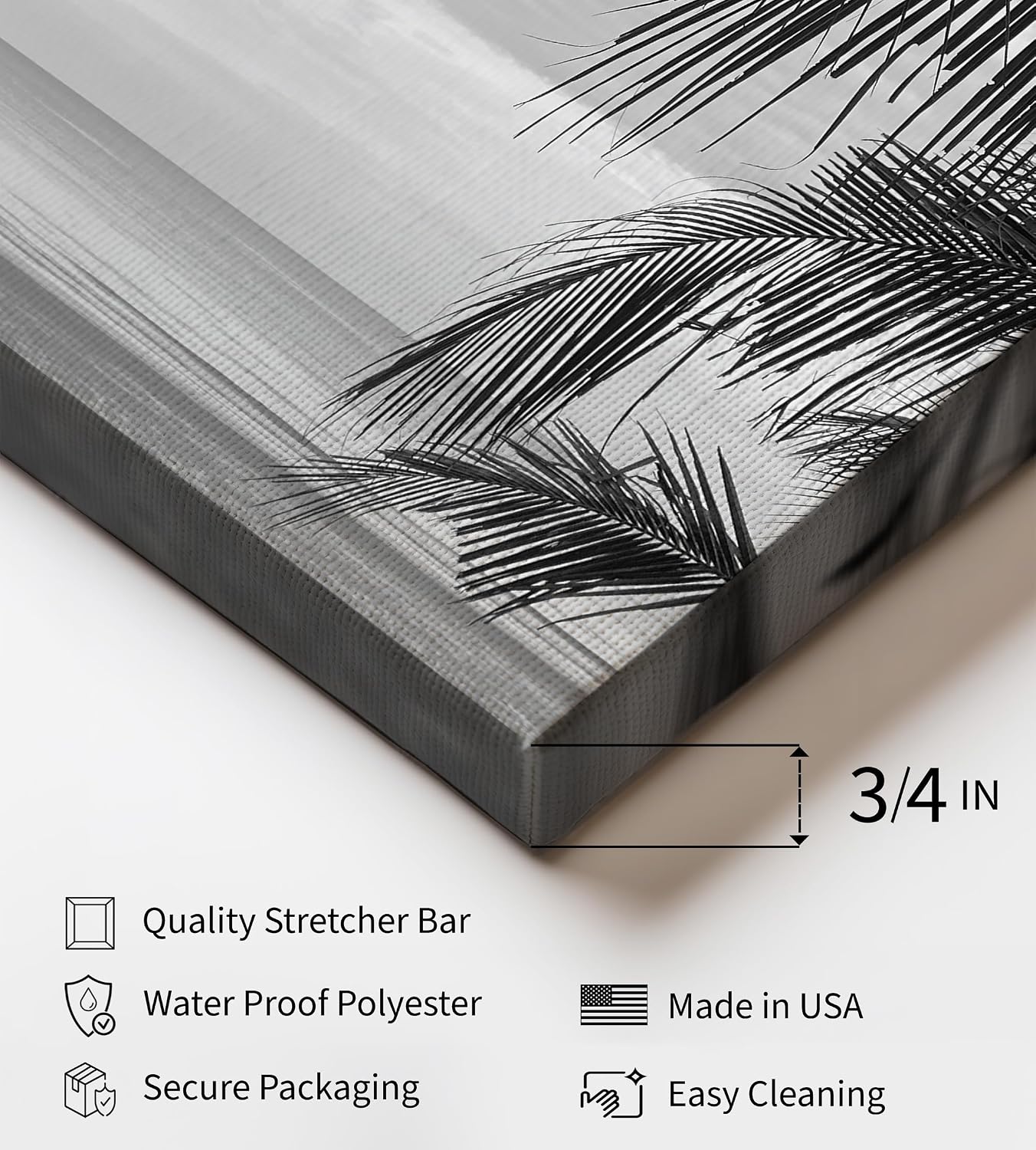 Poster Master View Between Palm Leaves Canvas - Beach Print - Seascape Art - Black & White Photography - Tropical Vacation Art - Ocean or Beach House Wall Decor - 8x10 STRETCHED Canvas