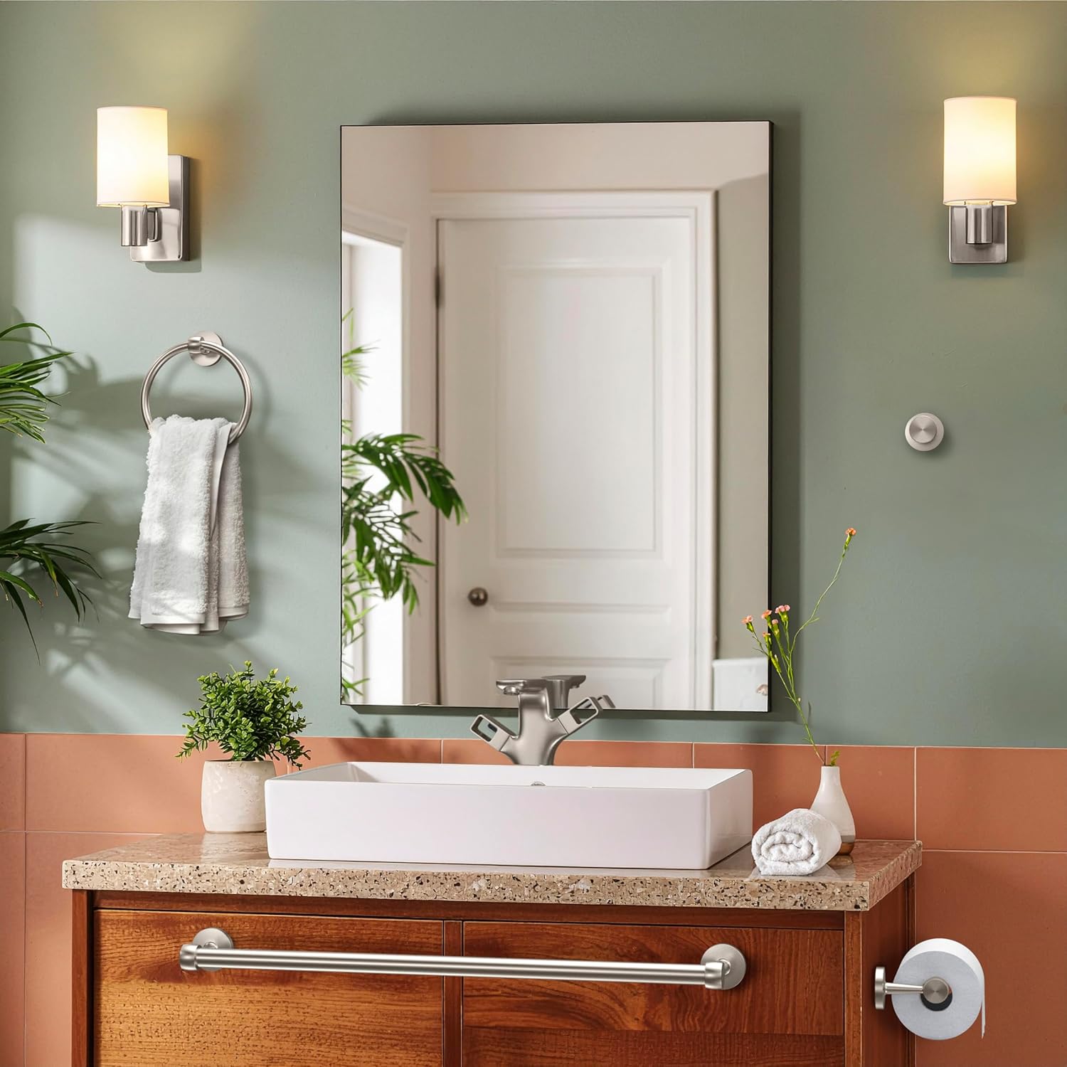 Gatco Gibson Bathroom Accessory Bundle – Towel Bars Plus Towel Ring, Toilet Paper Holder & Robe Hook, Satin Nickel Finish
