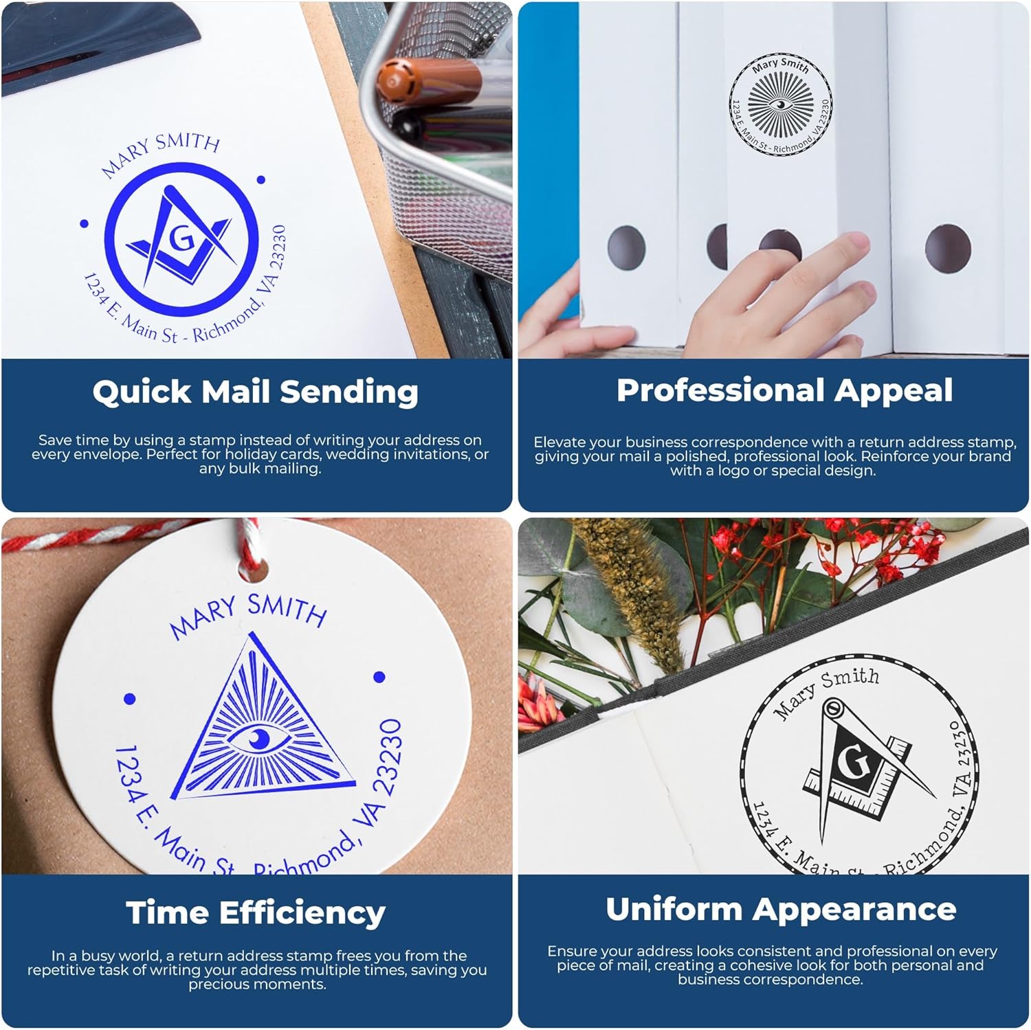 PSI Pre-Inked Majestic Masons Custom Address Stamp - Personalized Envelope Stamp for Masonic Collectors - Customized Round Stamp, 1-5/8 Size - Ideal for Personalized Mailing Needs, Envelope Stamp