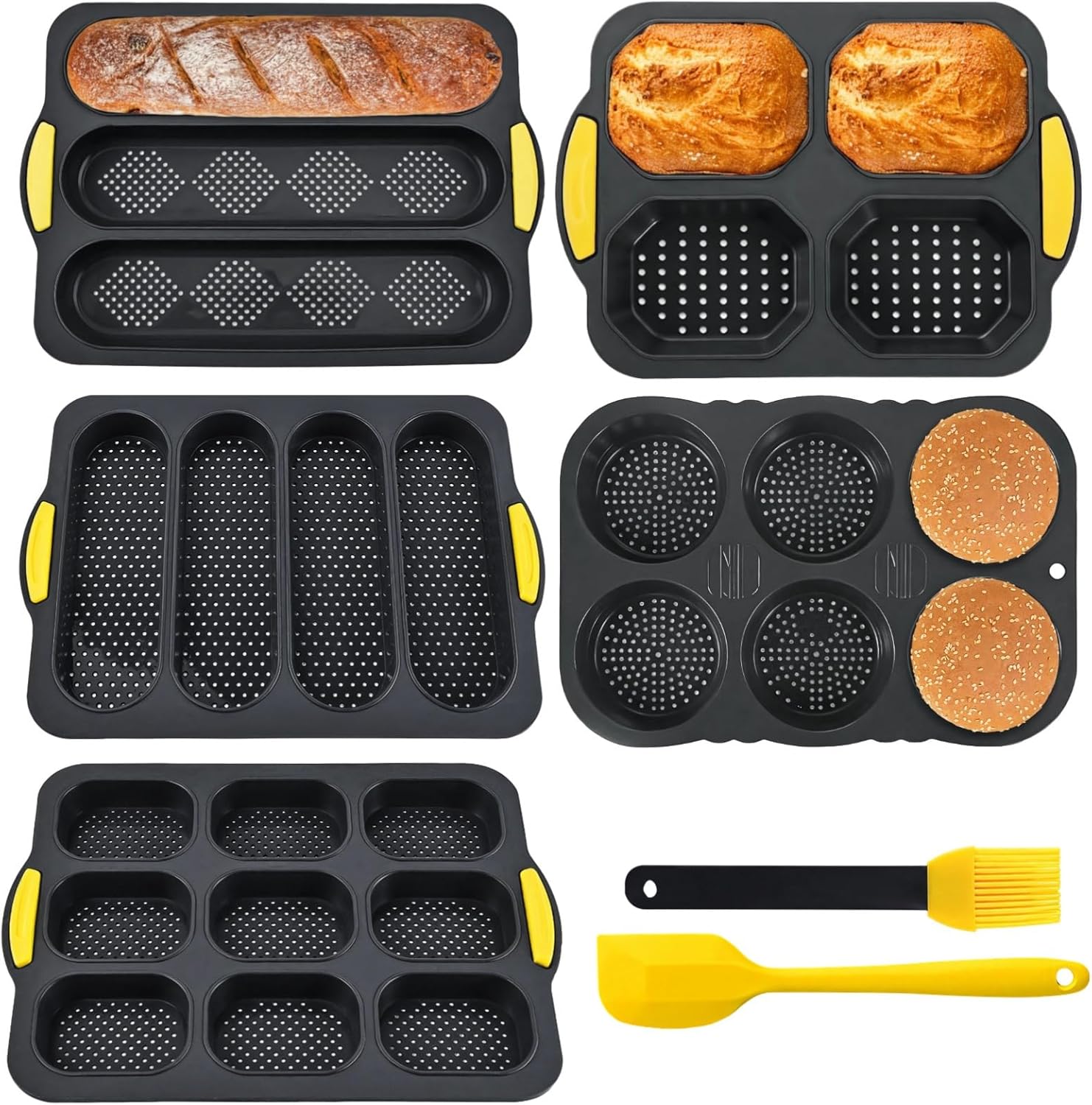 Multi-Shape Nonstick Baking Molds Set, 7 Pcs Silicone Pans For Bread Cake Hamburger, Oven Safe Kitchen Tool Kit