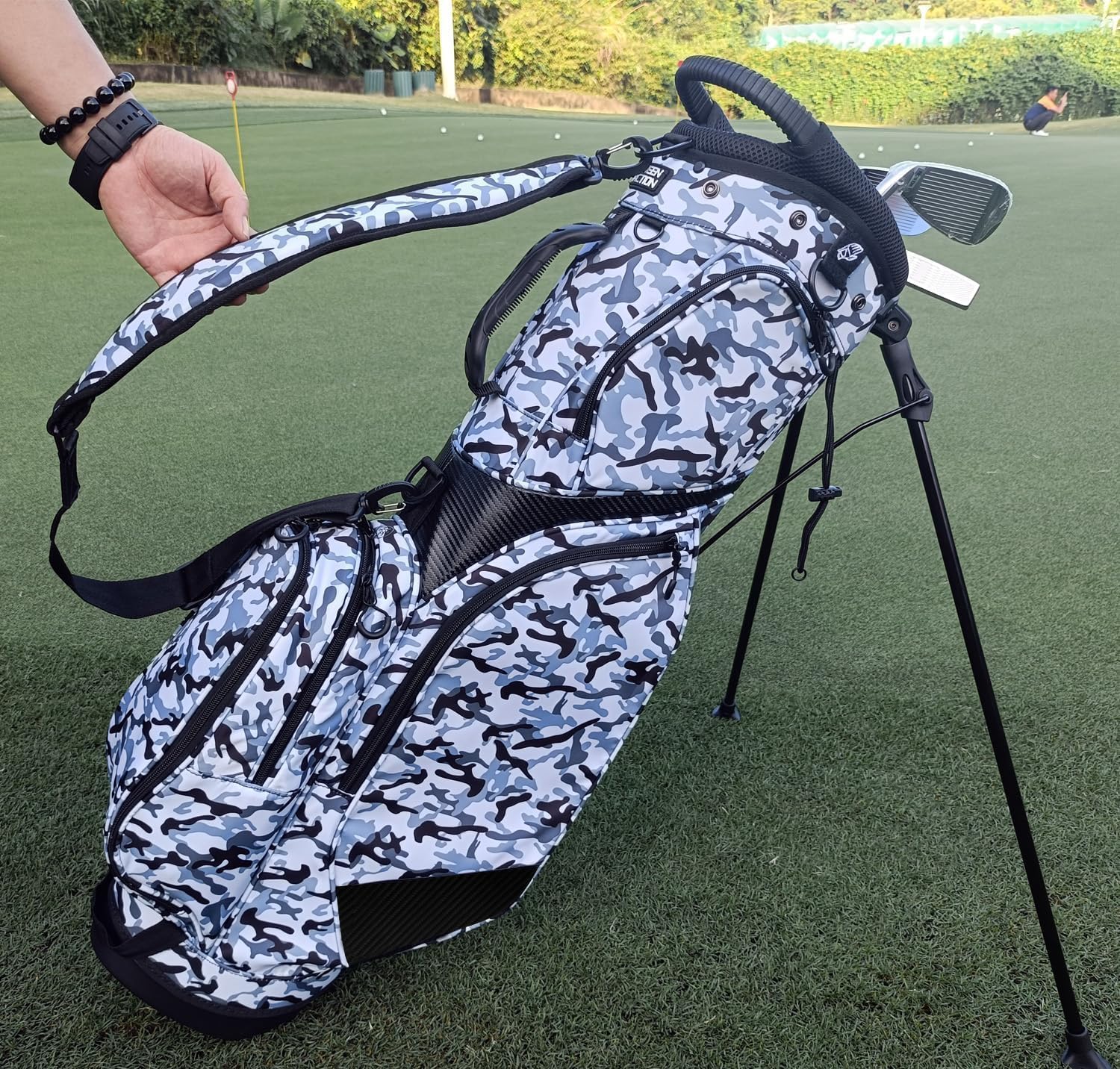 Sunday Golf Bag with Strap & Stand, Lightweight Golf Stand Bags with Rain Cover/5 Zippered Pockets/Golf Ball Holder, Golf Club Bag with 5-Way Divider Top Holds 14 Clubs for Men Women