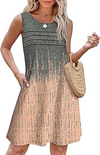 OFEEFAN Womens Pleated Front Tank Dresses Fashion Spring Sleeveless Pockets Sundress Casual Summer