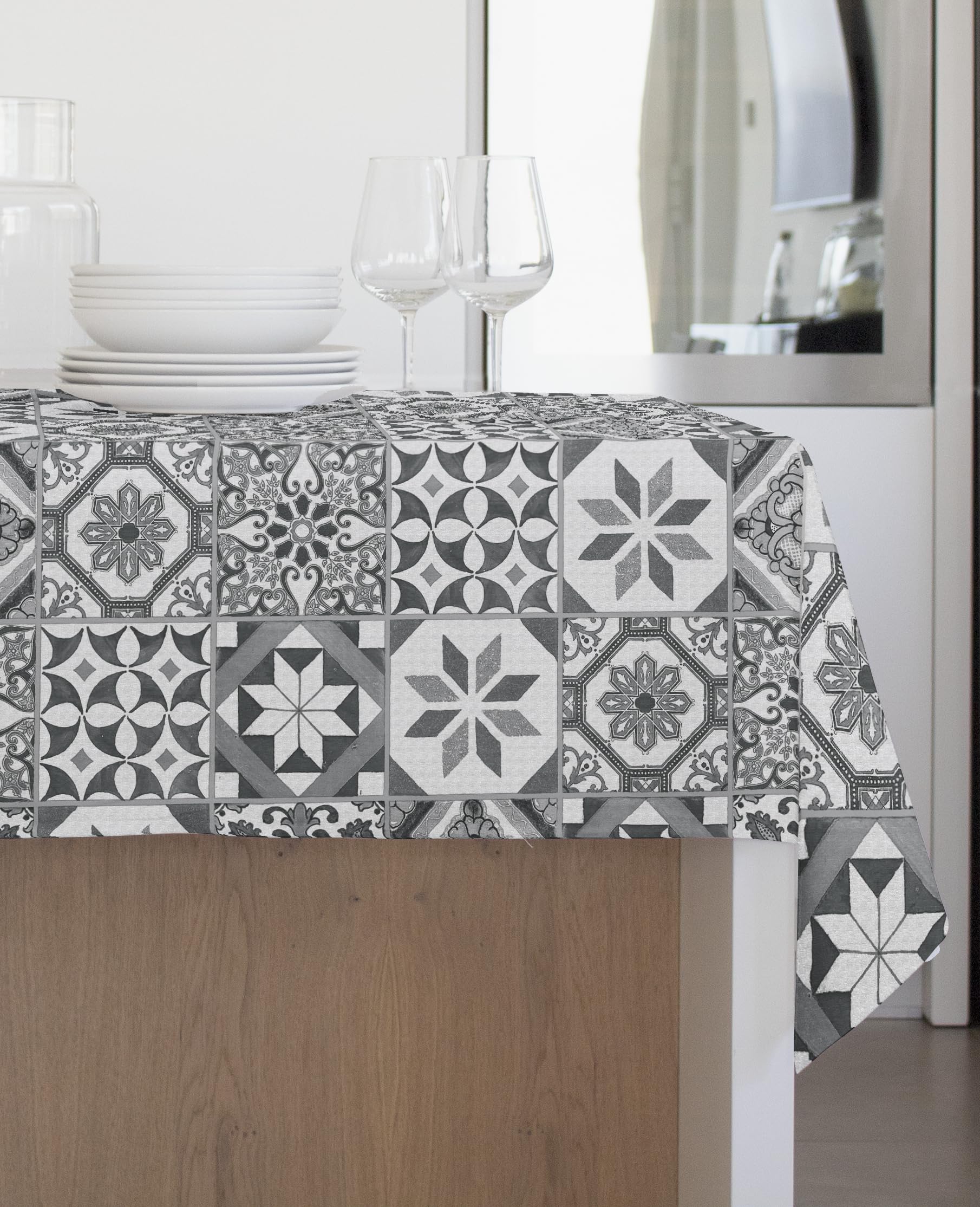 Gemitex Traditionelle Tischdecke, Shabby Chic Grau – Wasserdicht, Plüsch, 140x180 Cm, Für Innen & Außen