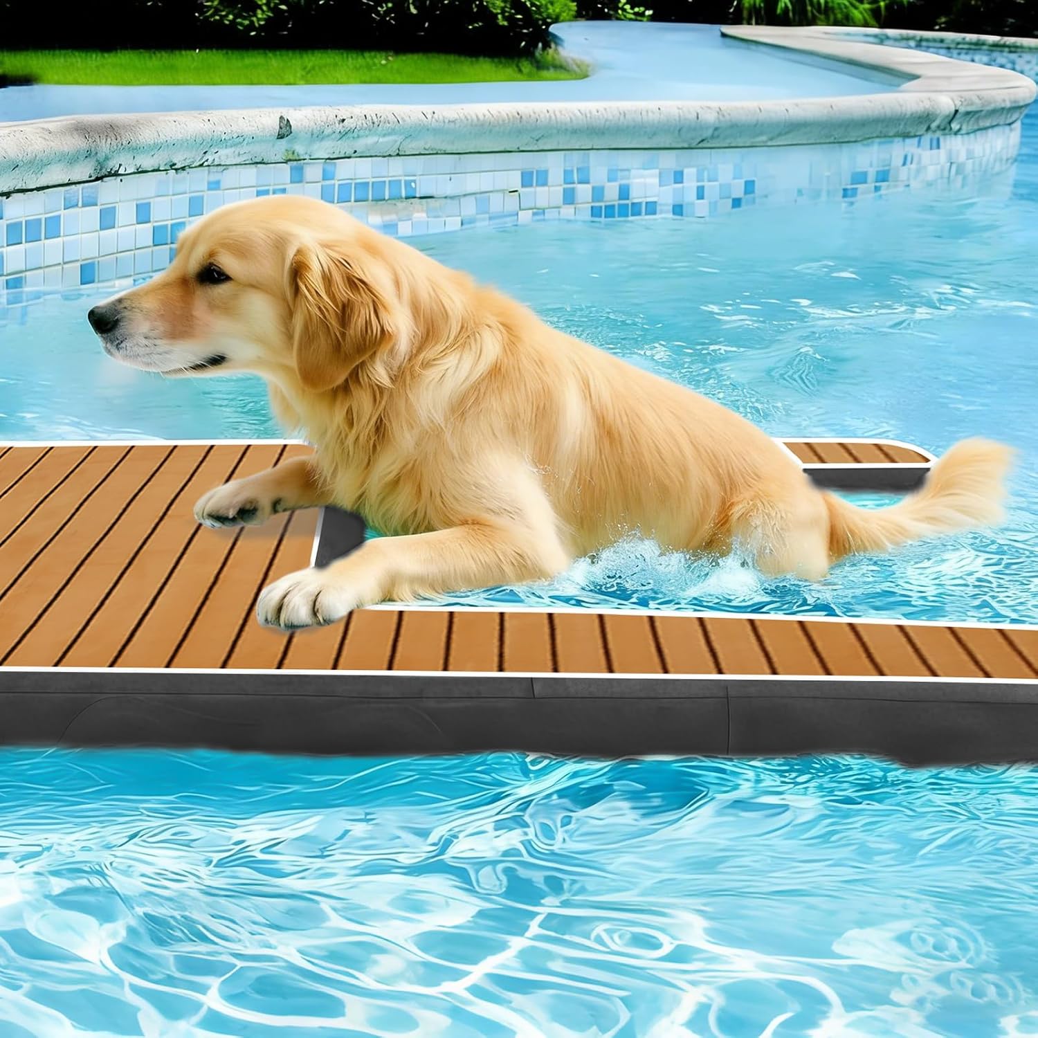 Inflatable Dock Platform for Dog, Large Dog Float Floating Ladder Up to 200 lbs Dogs Water Ramp, Non-Slip PVC with Boat Ramp for Pool, Dock, & Lake