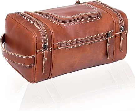 VC VINTAGE COUTURE Leather Toiletry Bag for Men - Extra Large Leather Men's Toiletry Bag for Traveling Hanging, Real Leather Dopp Kit for Men Leather Shaving Bag for Travel Tan Brown, Tan Brown,