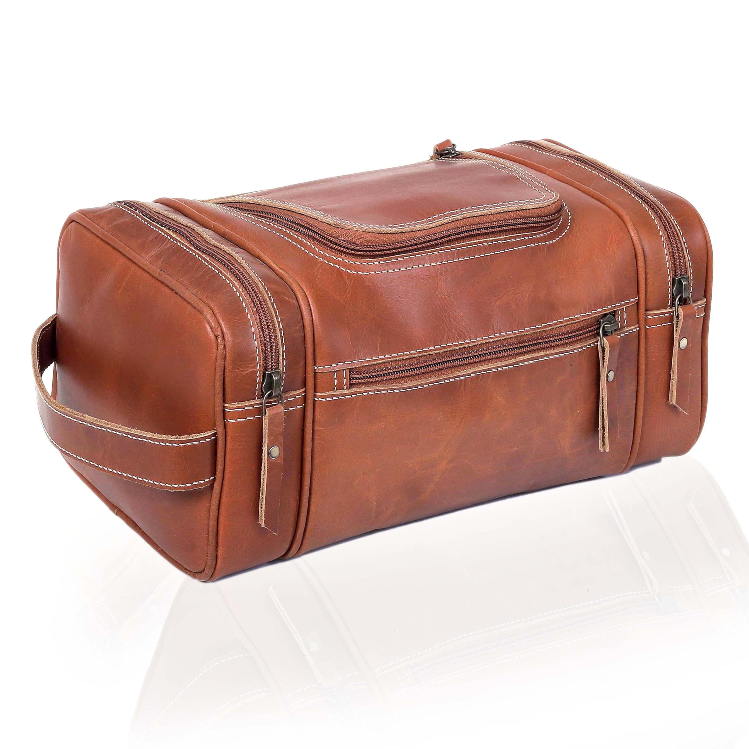 VC VINTAGE COUTURELeather Toiletry Bag for Men - Extra Large Leather Men's Toiletry Bag for Traveling Hanging, Real Leather Dopp Kit for Men Leather Shaving Bag for Travel (Tan Brown)