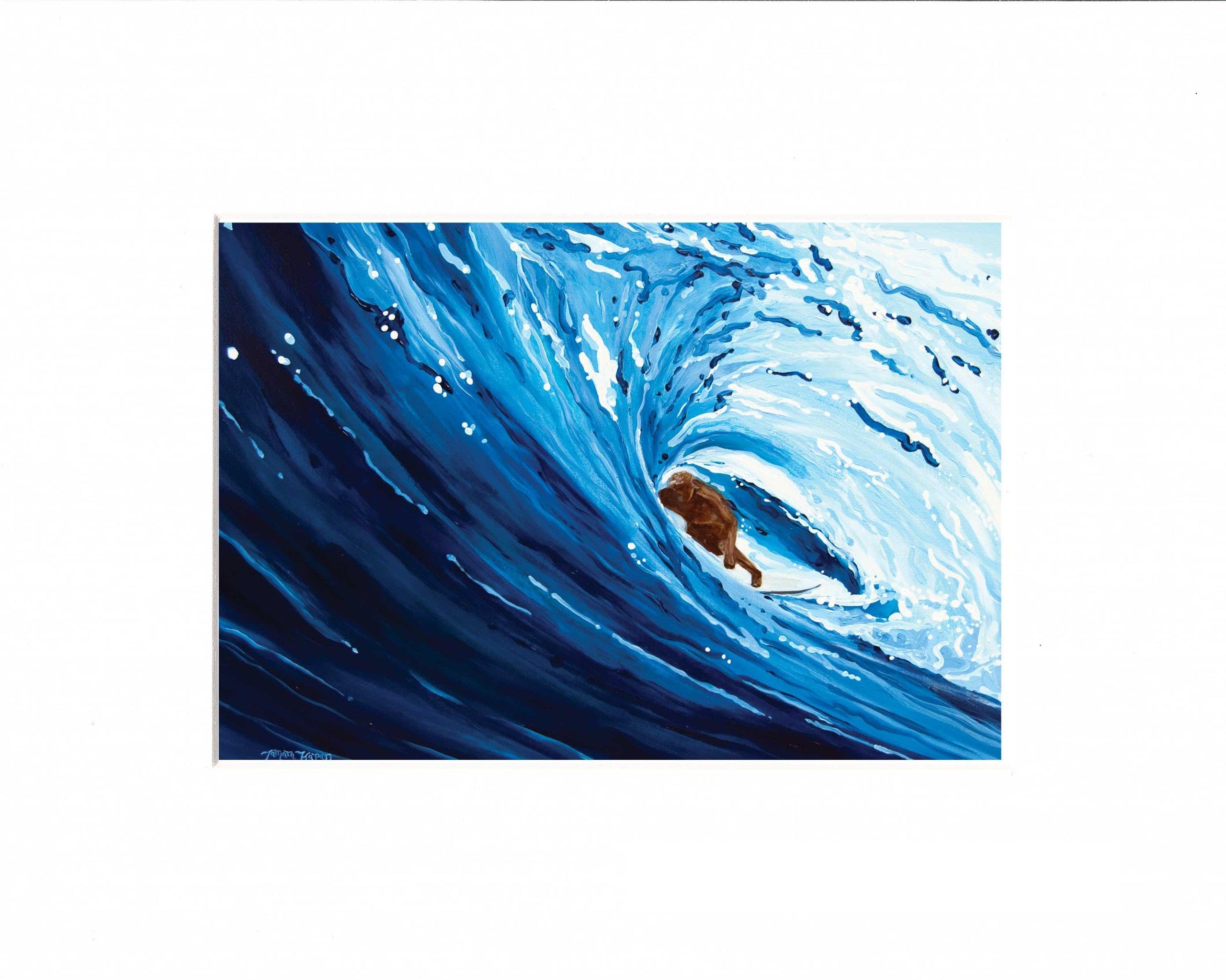 5 x 7 Matted Wave Art Print by Tamara Kapan titled"Blue Barrel" - fits an 8 x 10 inch frame