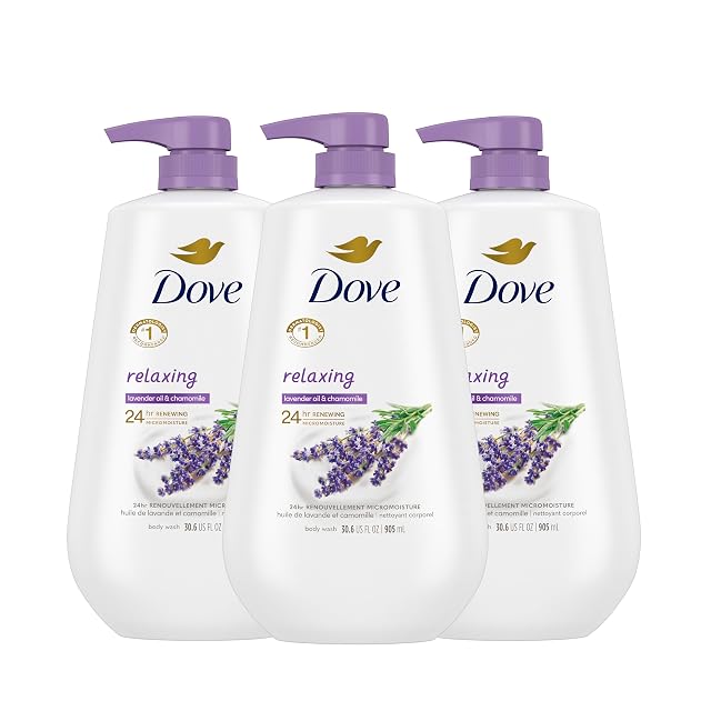 Dove Body Wash with Pump Relaxing Lavender Oil Chamomile 3 Count for Renewed Healthy-Looking Skin Gentle Skin Cleanser