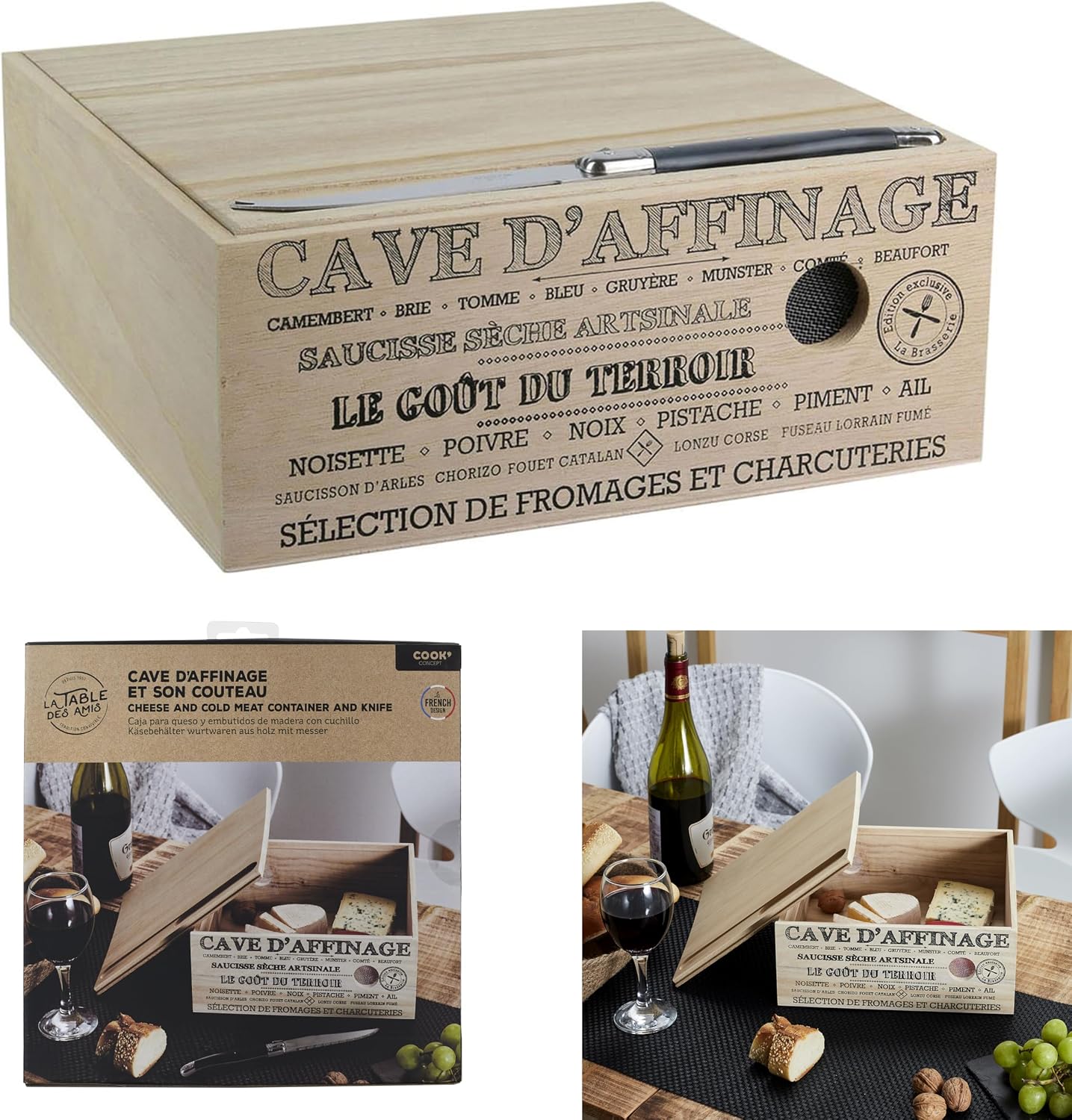 Cook Concept Totally Addict KA2361 Wooden Cheese Cellar with Knife, Brown, 25 x 25 x 10 cm image 2