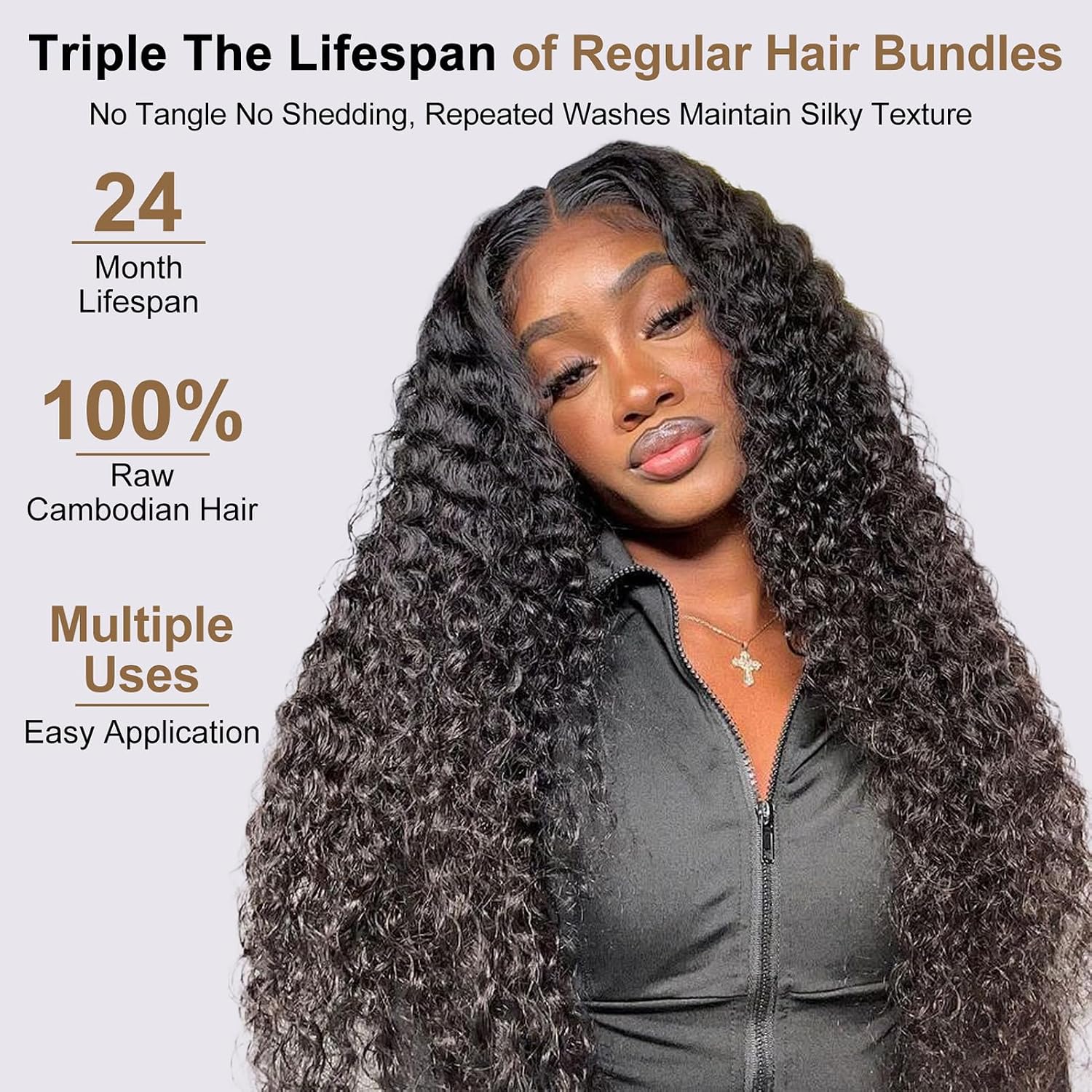 16A Brazilian Curly Bundles Human Hair with Closure (16 18 20+14") 100% Unprocessed Brazilian Virgin Kinky Curly Human Hair Weave 3 Bundles with Lace Closure Natural Color image 2