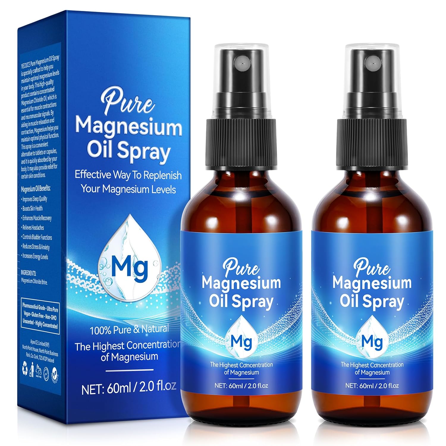 Magnesium Oil 2PACK Pure Magnesium Oil Spray bottles