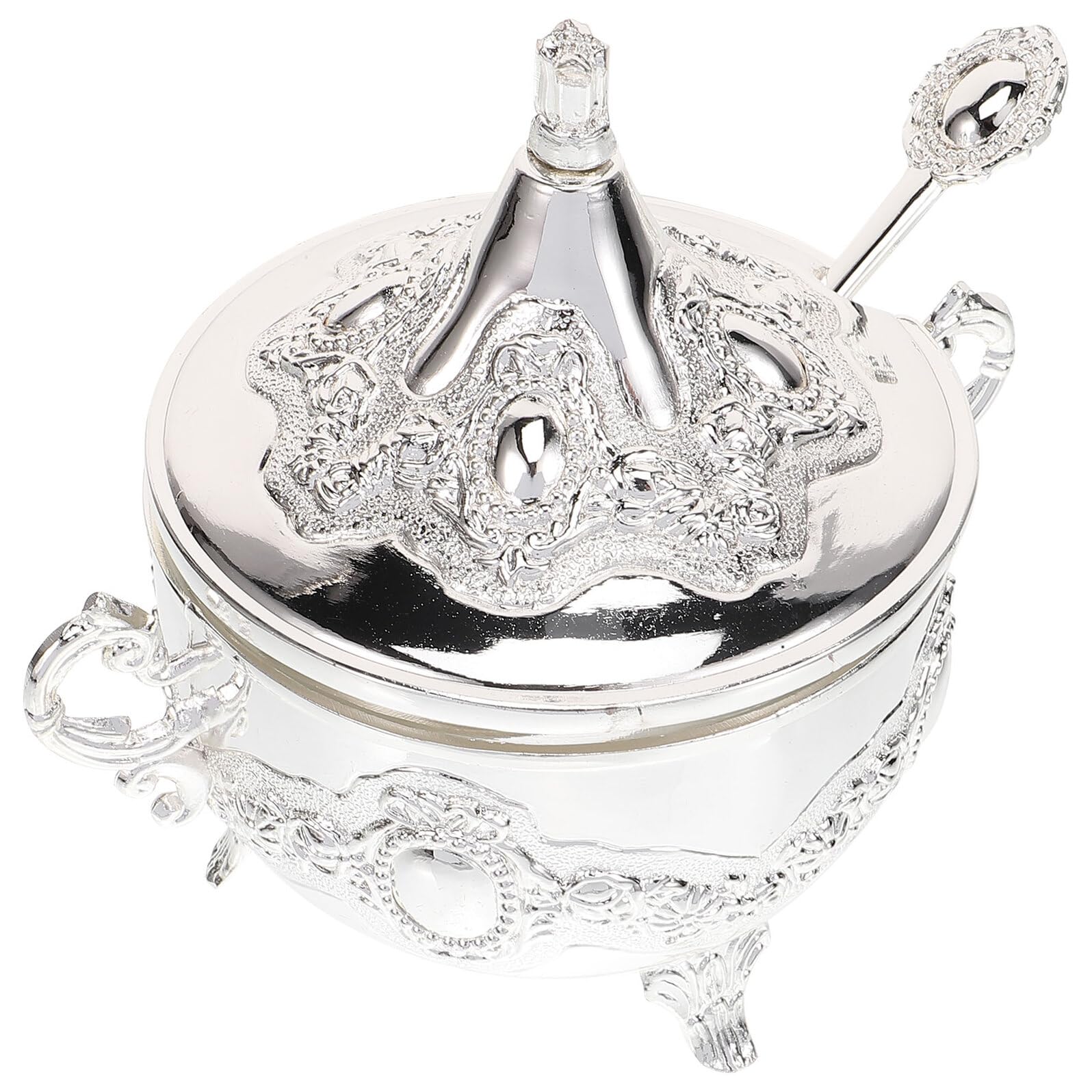 Garneck Elegante Gewürzdose aus Zinklegierung mit Löffel und Deckel Rustfrei Präzise Geprägtes Muster Vielseitig für Zucker Salz Pfeffer für Küche und Party Stilvolle Vorratsdose
