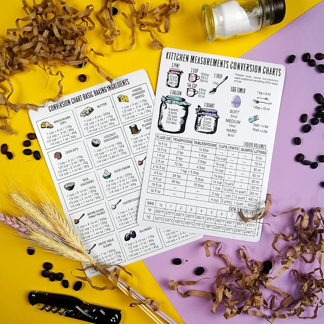 BulbaCraft 2 Pcs Kitchen Conversion Chart Magnet - Kitchen Measurement Conversion Chart for Cooking - Celcius to Farenheit Conversion Chart