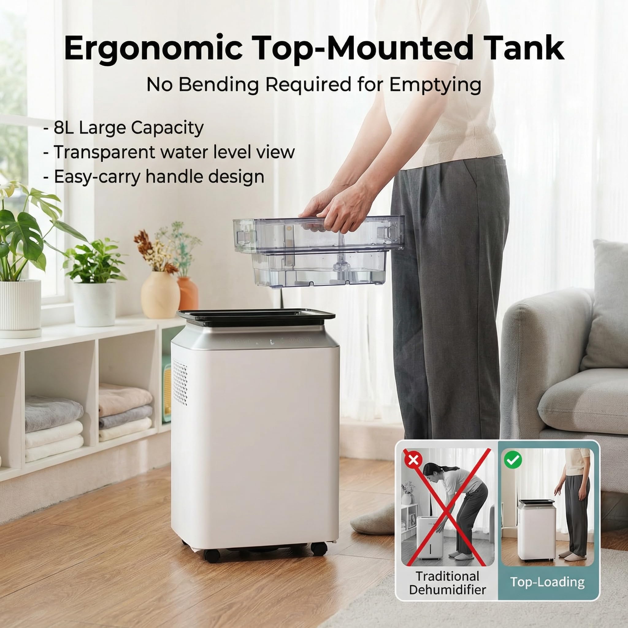 Deumidificatore Elettrico Casa Antimuffa: 80L/Giorno ad Alta Capacità con Pompa Controllo Intelligente dell’Umidità Sicurezza Bambini Ideale per Casa Ufficio Cantina Grandi Ambienti