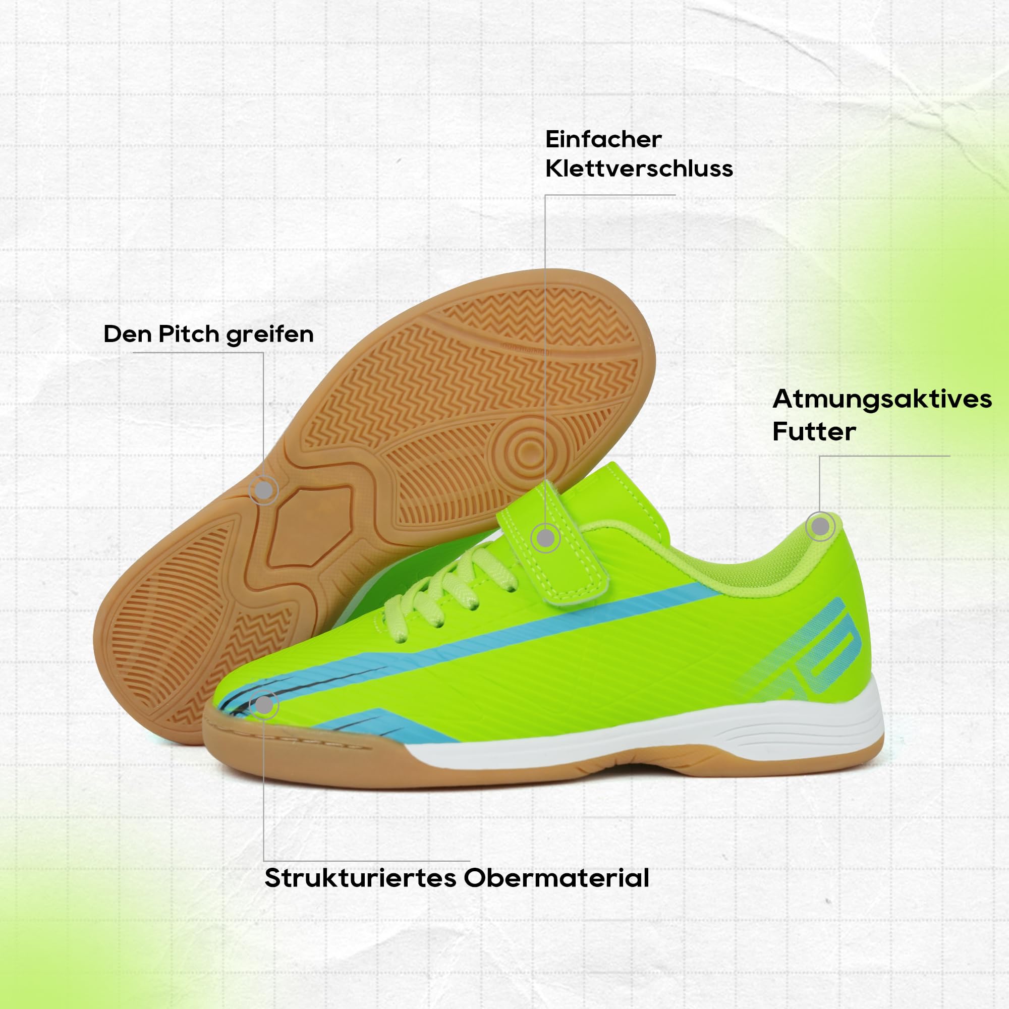 JABASIC Dziecięce buty do piłki nożnej halowej dla chłopców i dziewczynek – futsal, buty do piłki nożnej do użytku wewnątrz