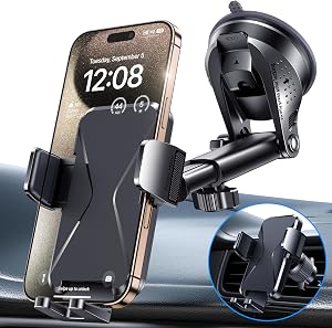 Car Phone Holder [Upgrade Suction Cup & Stable Clip] Phone Mount for Car Windshield Dashboard Air Vent Universal Automotive Accessories Cell Phone Holder Fit for Most iPhone Android Smartphone