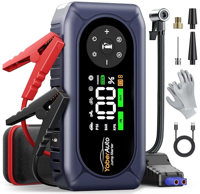 YaberAuto Jump Starter with Air Compressor 4500A 150PSI Portable Car Battery Jump Starter 9L Gas 8L Diesel 12V