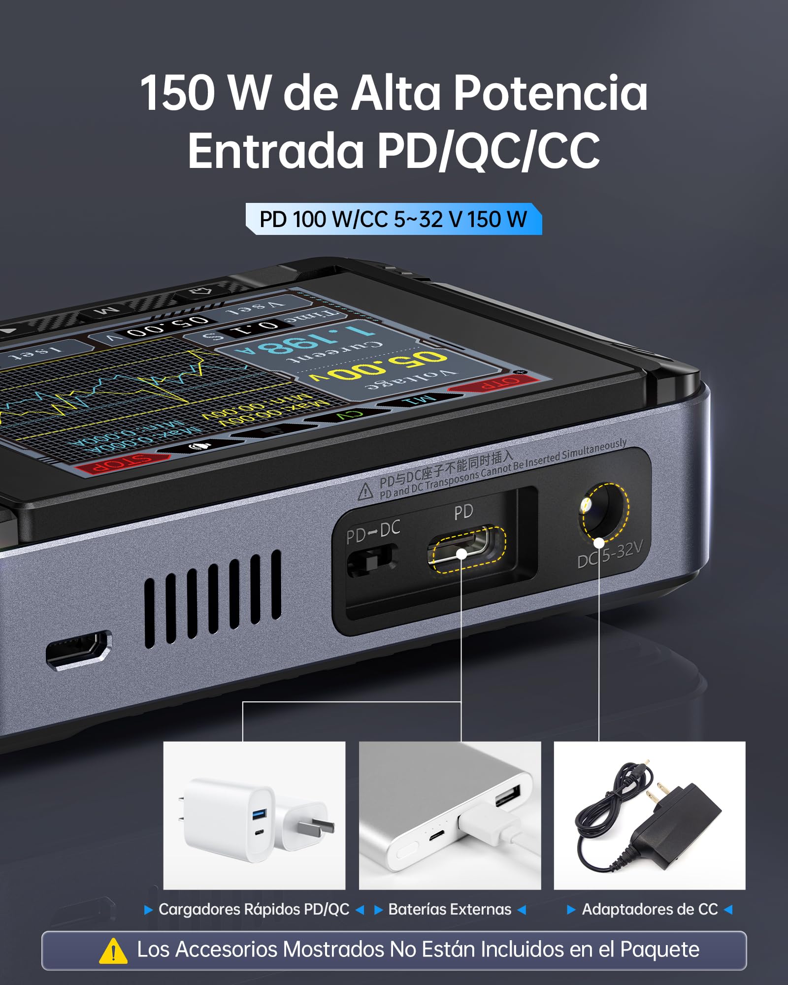 FNIRSI DPS-150 Fuente Alimentación DC Variable, 30V 5A Ajustable, Pantalla IPS de 4 Dígitos, <20mV Rizado, Programable por PD/QC/CC, para Laboratorio/CNC/Reparación Electrónica
