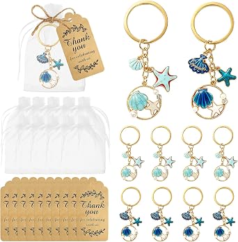 Seashell Keychain, Beach Party Favors, 10 Sets Beach Keychain