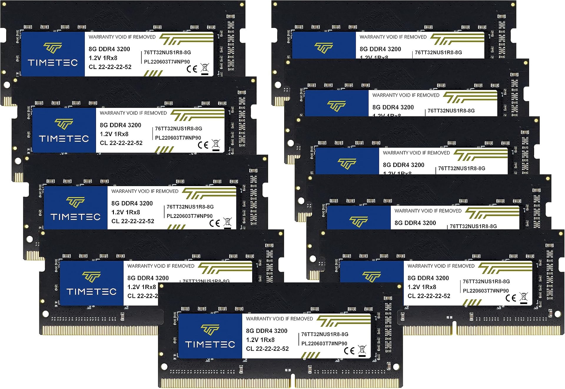 Timetec 80GB KIT(10x8GB) DDR4 3200MHz (or 2933MHz or 2666MHz) PC4-25600 Non-ECC Unbuffered 1.2V CL22 1Rx8 Single Rank 260 Pin SODIMM Laptop Notebook PC Computer Memory RAM Module Upgrade