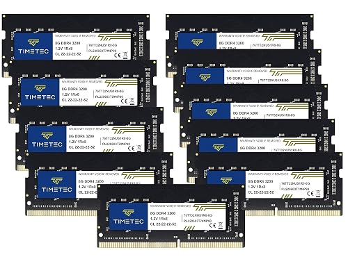 Timetec 80GB KIT(10x8GB) DDR4 3200MHz (or 2933MHz or 2666MHz) PC4-25600 Non-ECC Unbuffered 1.2V CL22 1Rx8 Single Rank 260 Pin SODIMM Laptop Notebook PC Computer Memory RAM Module Upgrade