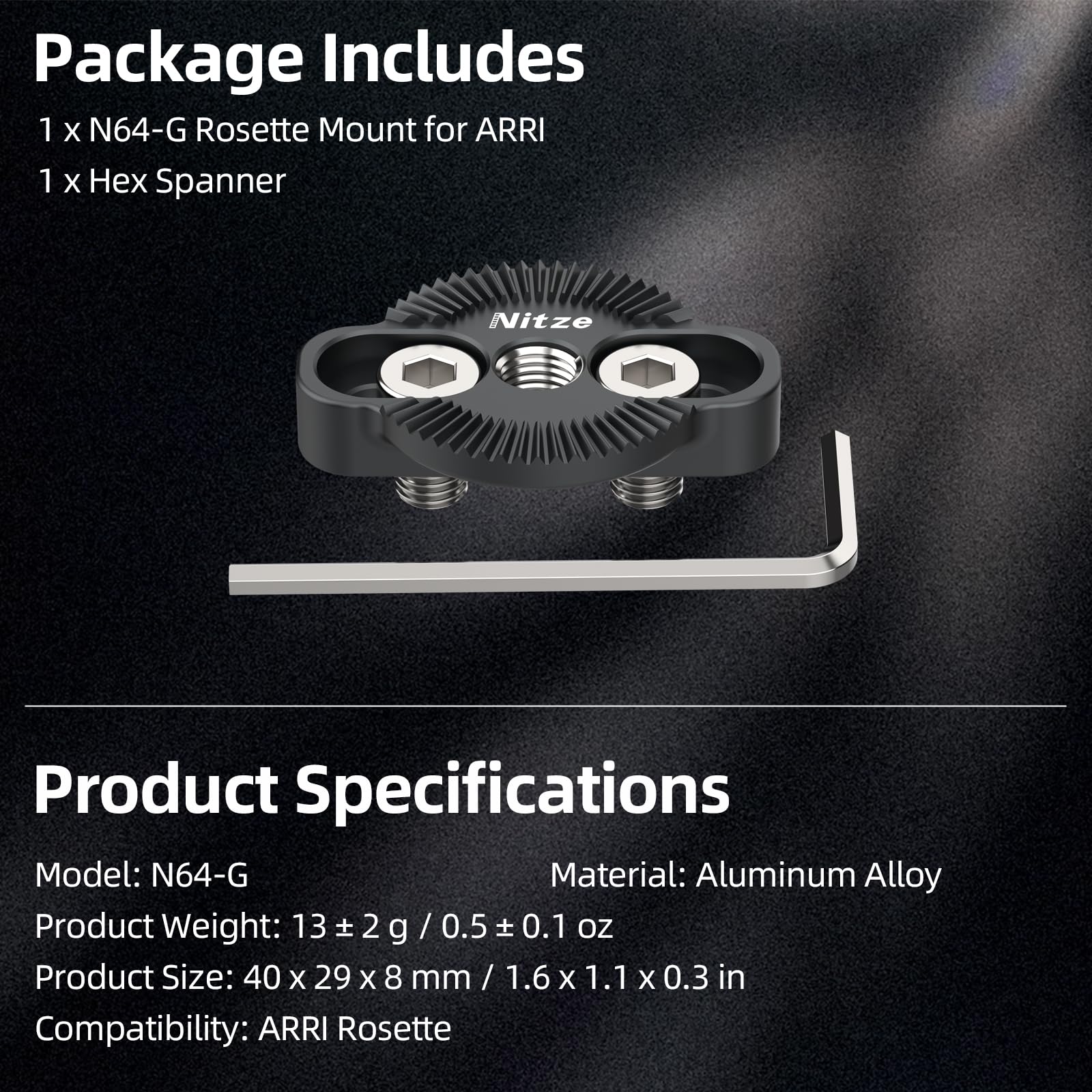 Nitze ARRI Standard Rosette Adapter, M6 Rosettenhalterungsadapter für ARRI-Standard mit 1/4"-Schrauben, Rosettenhalterung für DSLR Kamerakäfig und Seitengriff – N64-G