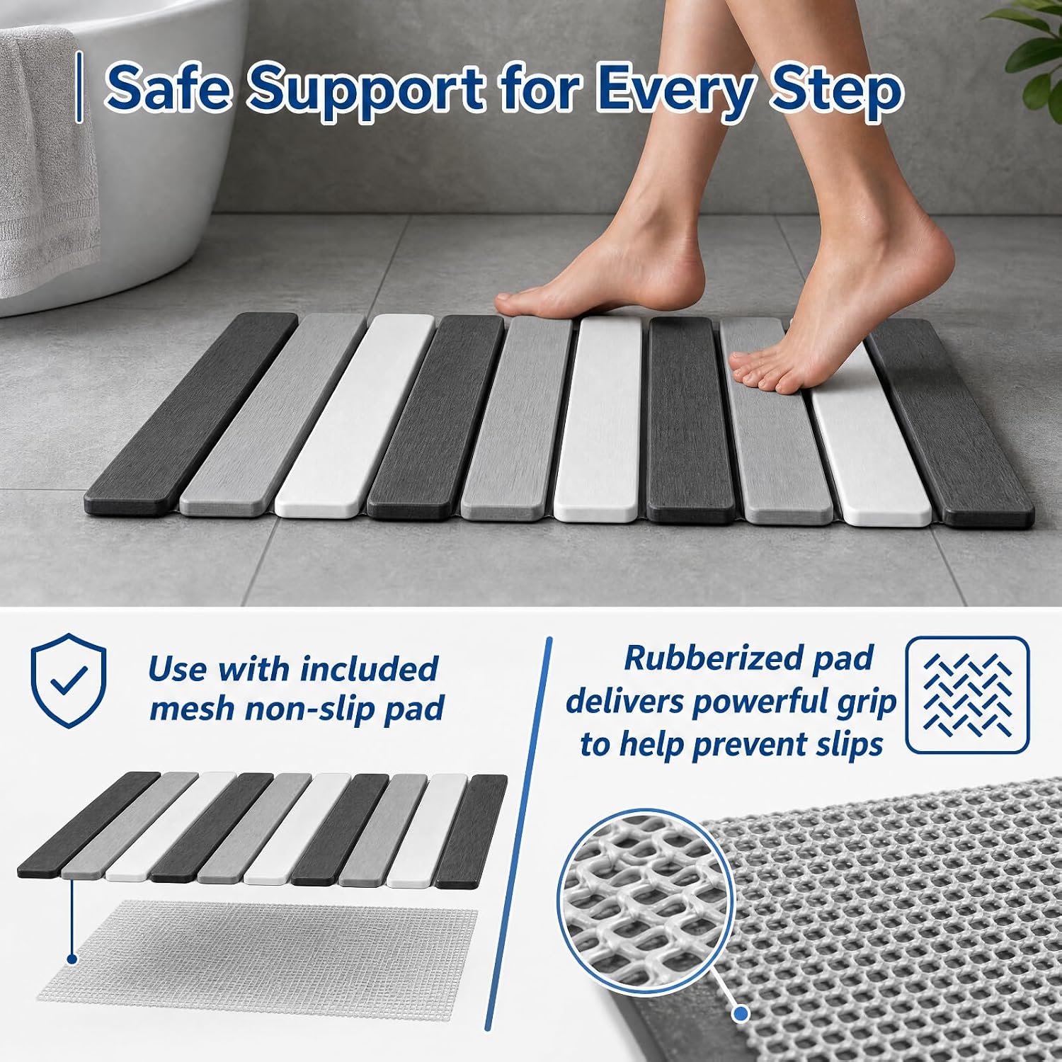 Breling Stone Bath Mats for Bathroom, 23.6 x 15.3 Inch Foldable Super Absorbent Diatomaceous Earth Bath Mat, Non Slip Quick Drying Bathroom Shower Rugs, Easy to Clean and Storage(Square Edge)