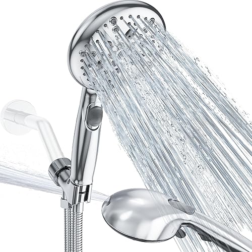 SunCleanse Cabezal de ducha de mano de 9 modos de alta presión, cabezales de ducha de cromo pulido con interruptor de pausa de encendidoapagado,