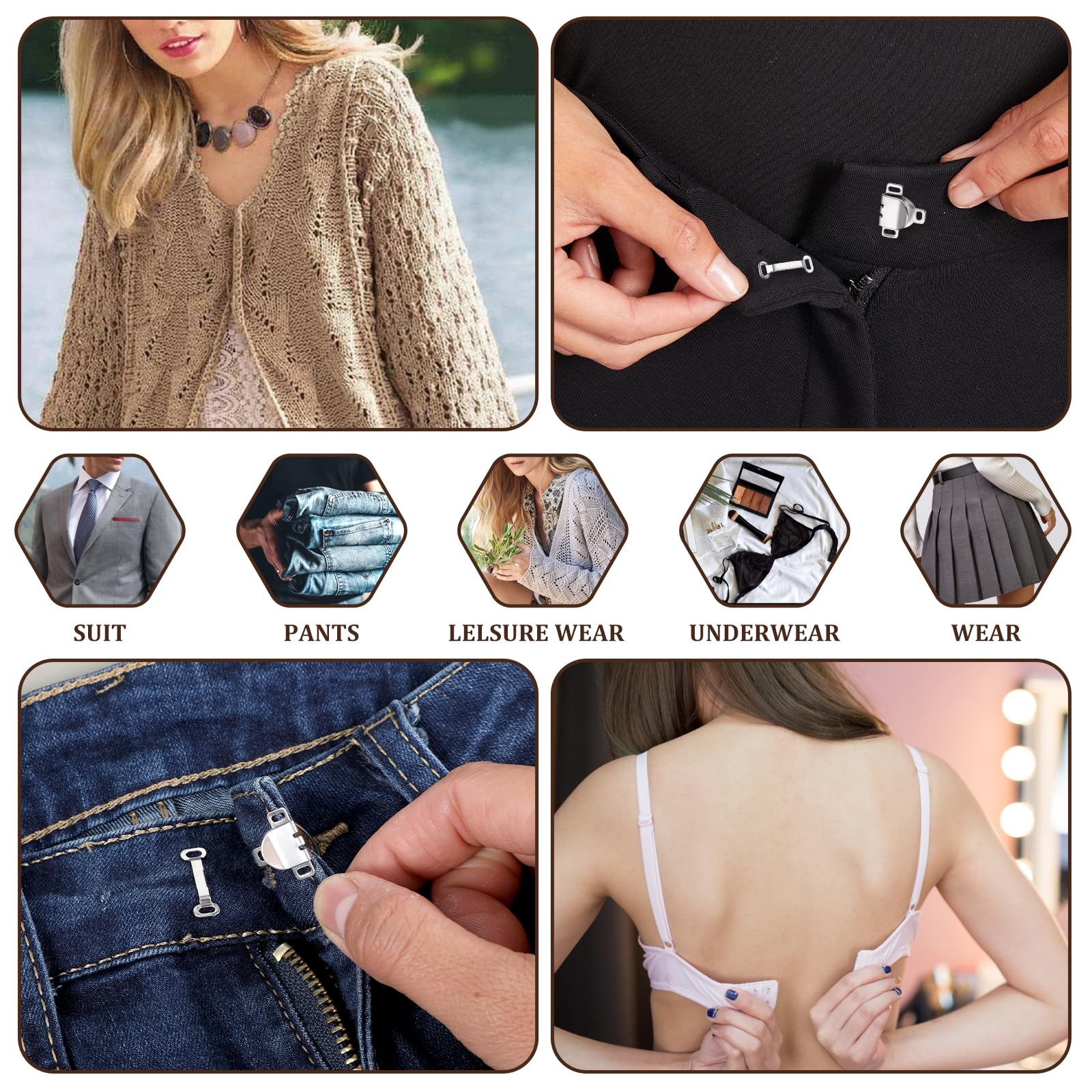 Lhbwhiz Confezione da 10 Ganci per pantaloni, Bottoni e Clip per stringere, Chiusura in Metallo, Cuciture per occhielli, Ganci per cucito, Chiusure per occhielli (Nero