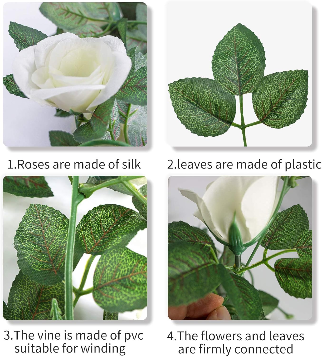 Huryfox Artificial Flowers Garlands, 2 Strand 216cm Long Artificial Flower Vines for Decorations 16 Flowers per Strand - Image 4