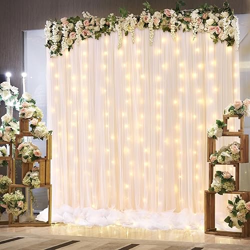 Miniatura 5 de Cortinas drapeadas de tul de color champán para telón de fondo ideales para baby shower, boda, sesión de fotos, fiesta de compromiso, despedida de