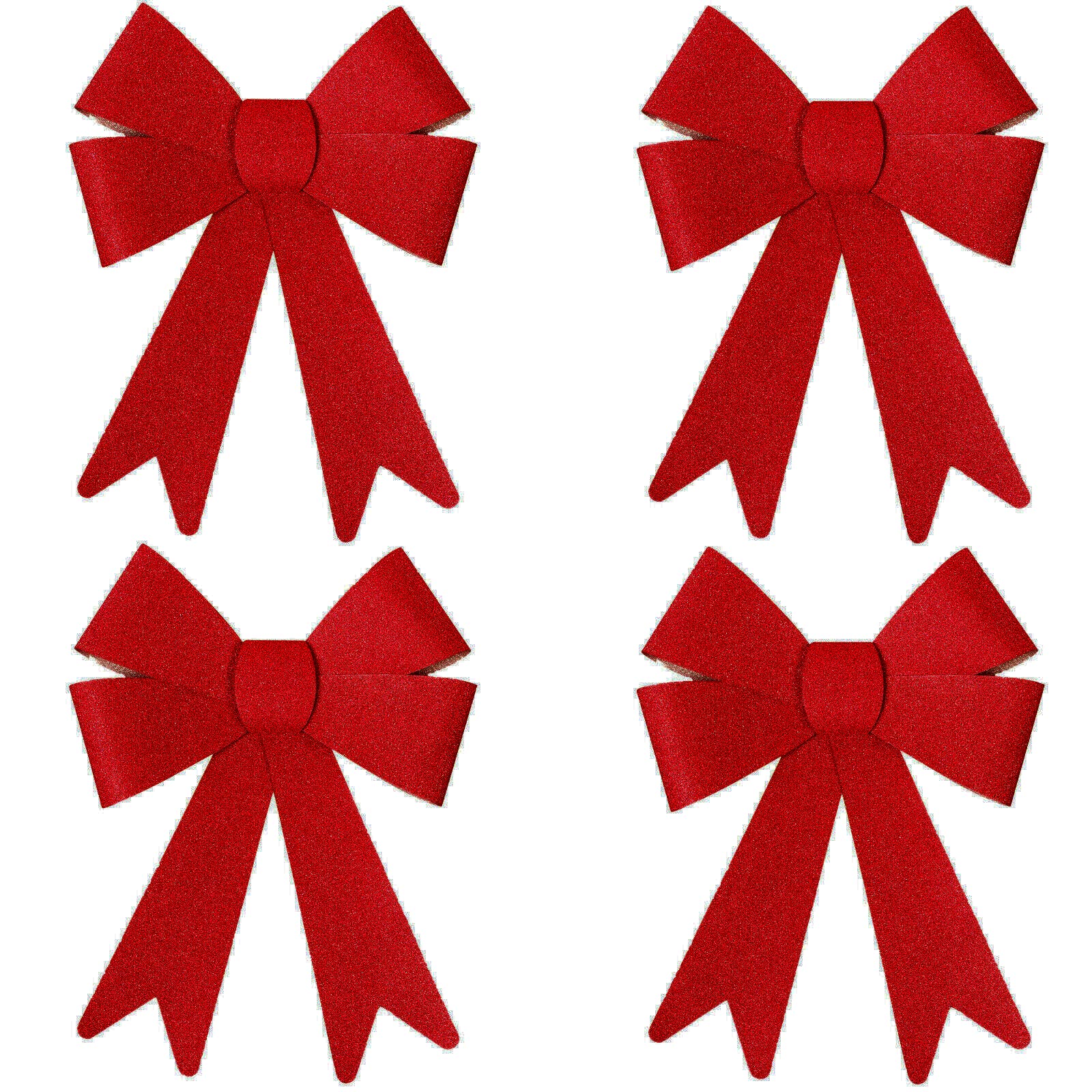 Robelli Christmas Glitter Bow Decorations - Pre-tied For Tree/Gifts/Table etc (4 Med Red)