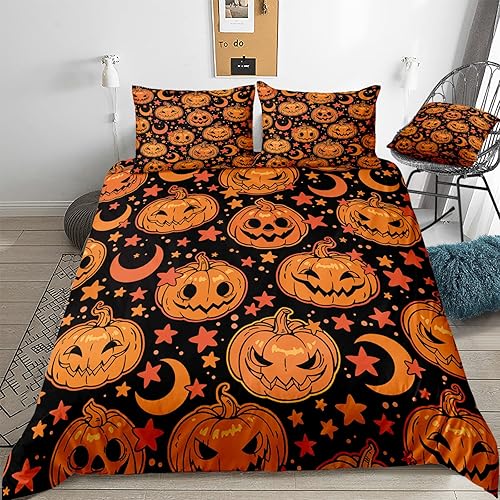 Miniatura 8 de Ropa de cama rosa de Halloween, tamaño Queen, 3 piezas, juego de funda de edredón de fantasmas de dibujos animados, Halloween, lindo diseño de