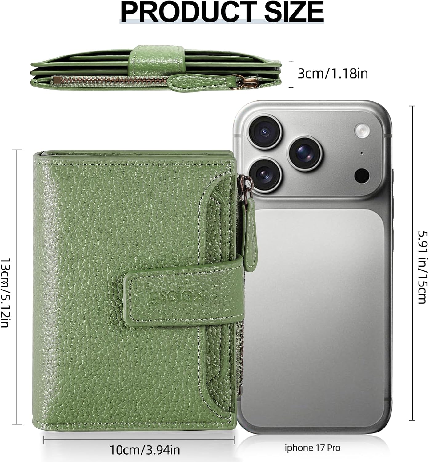 GSOIAX Small Wallet for Women Leather Bifold Compact RFID Blocking Slim Womens Wallet Purse with Zipper Coin Pocket, 13 Card Slots, 4 ID Windows & 1 Cash Pockets (Light Green) image 3