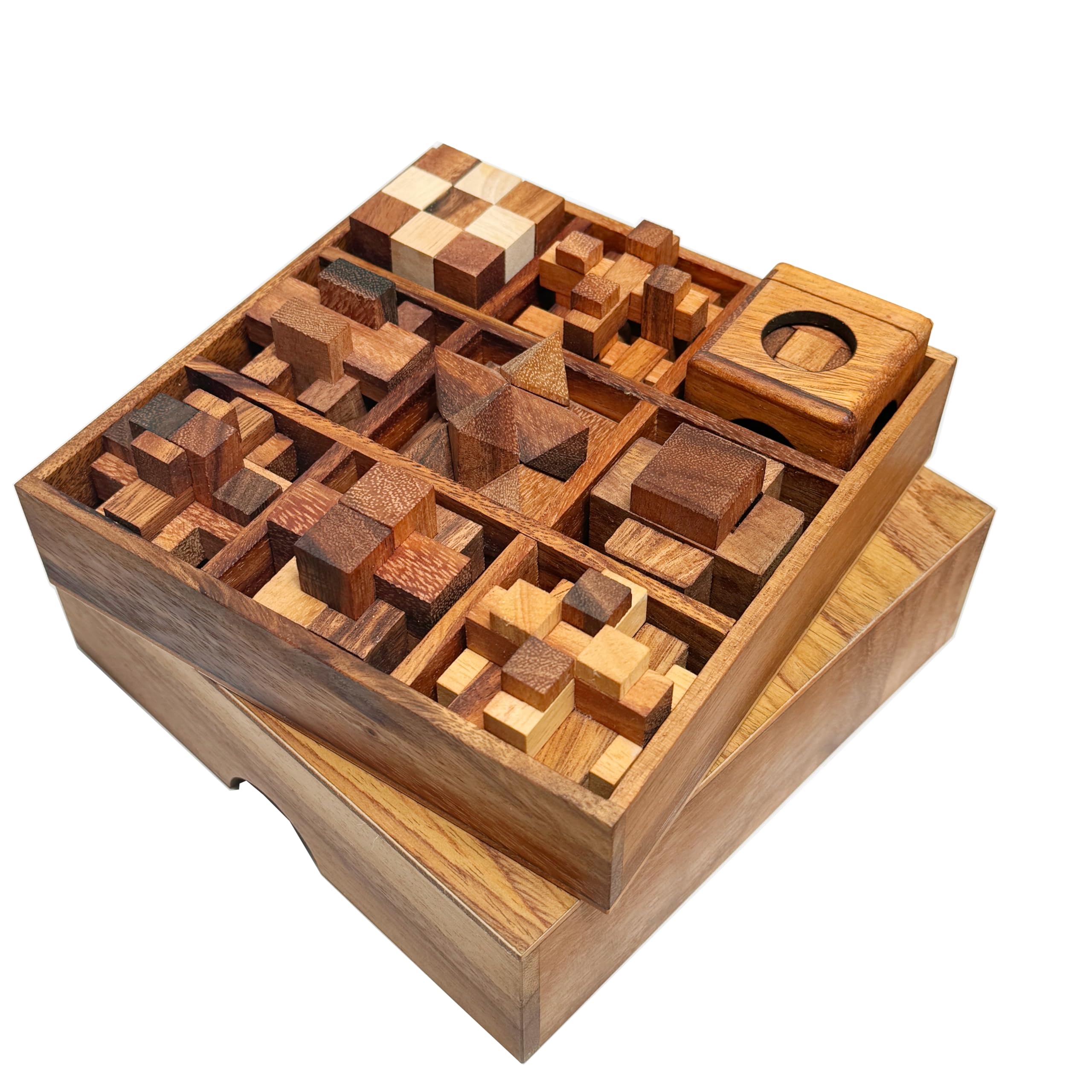 Crafty Artisan Wooden Puzzle Box Set of 9 - Challenging 3D Brain Teasers for Teens and Adults with Wooden Storage Box, IQ Test Games, Handcrafted Gifts - Image 2