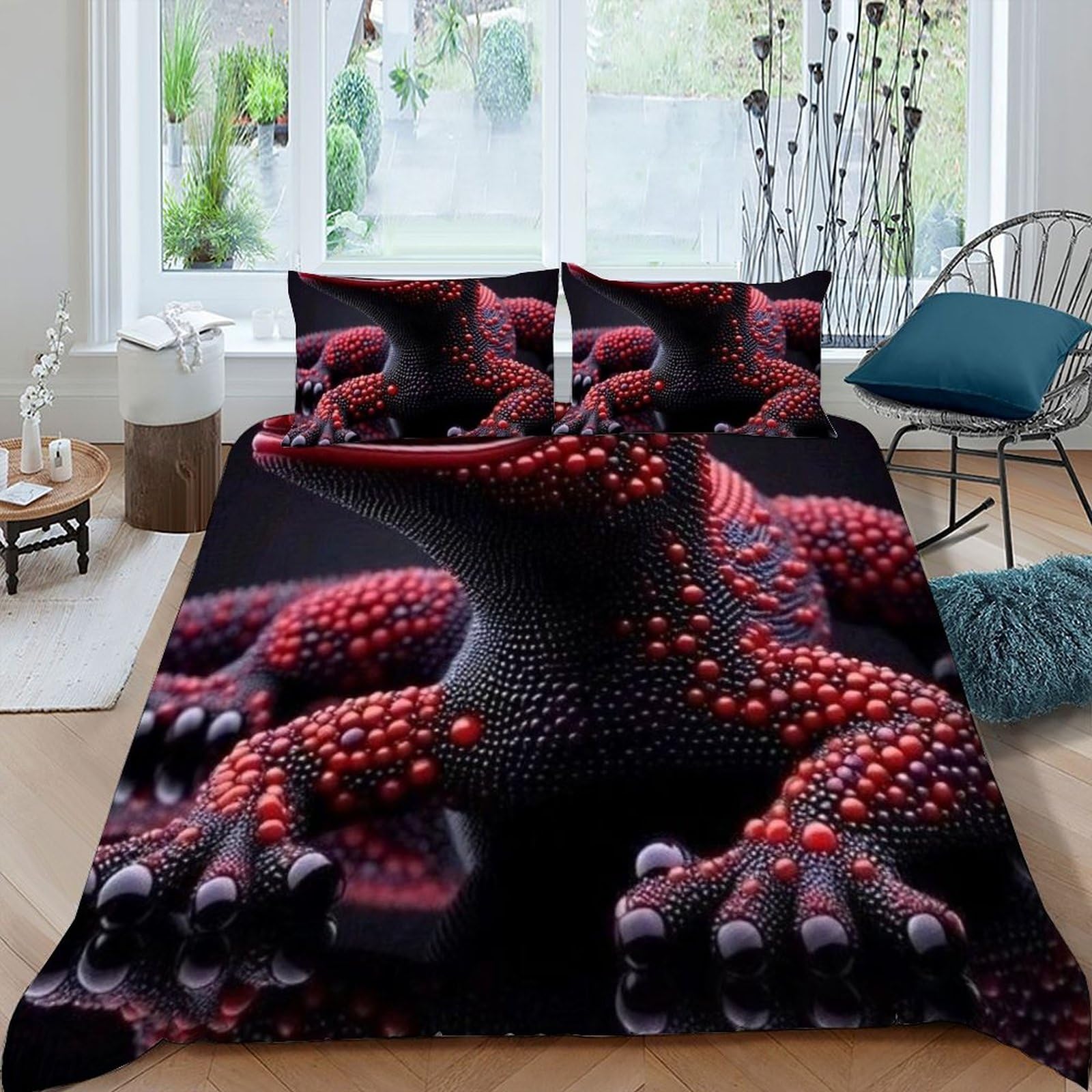 Housse de couette lézard rouge de qualité supérieure parure king size 220x240