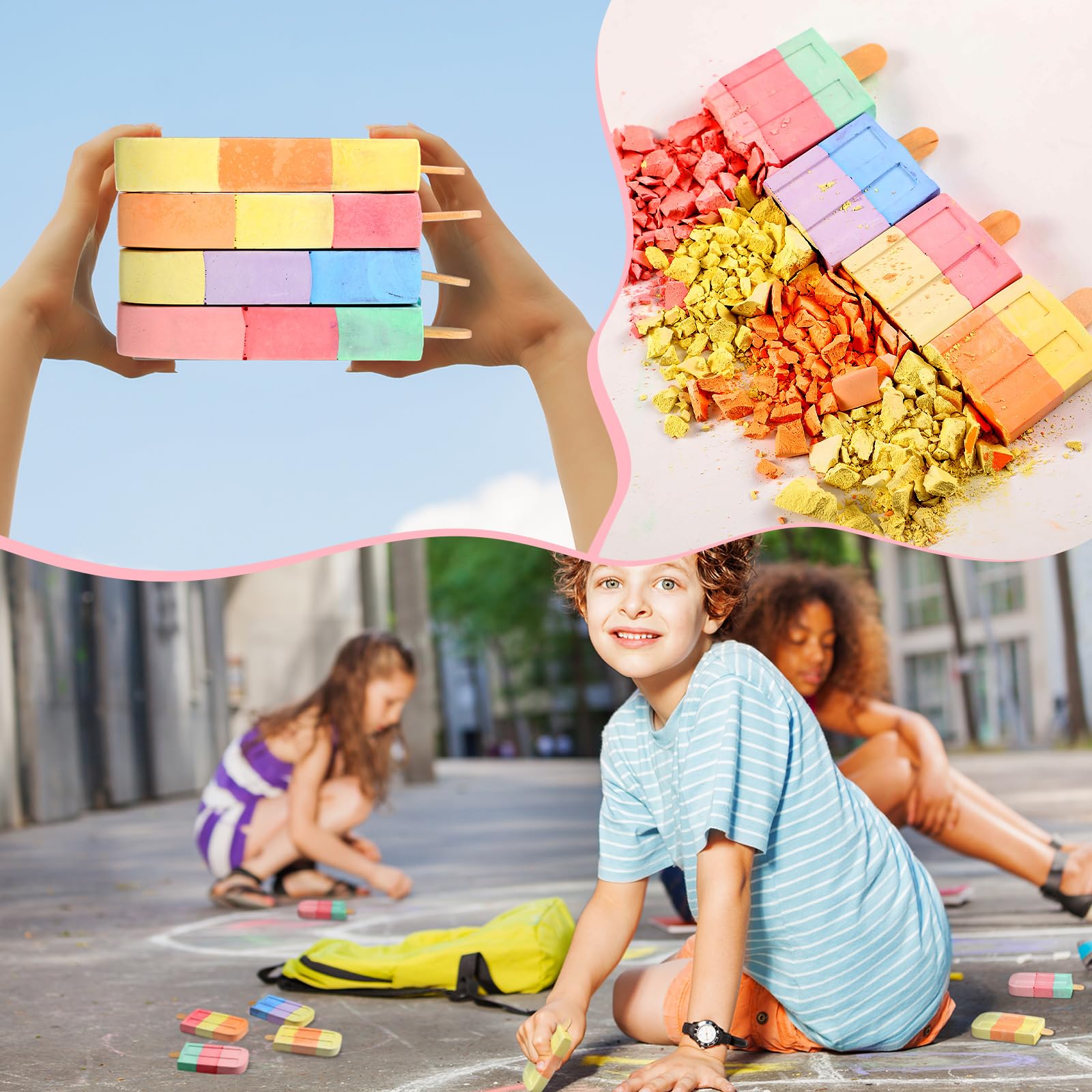 12 Stück Eiscreme-Kreide für Gehweg, waschbar, mehrfarbig, Partyzubehör für Kinder und Erwachsene, lustiger Sommer, Spielplatz, Outdoor-Aktivitäten, Malen auf Kreidetafel, Tafel