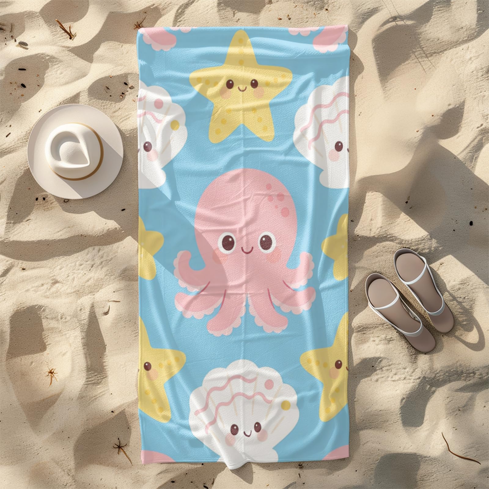 Microfibre Beach Towel 180x90cm Squid Starfish Extra Large Beach Towels Sandproof Quick Dry Foldable Storage for Travel Beach Pool Camping Bathing
