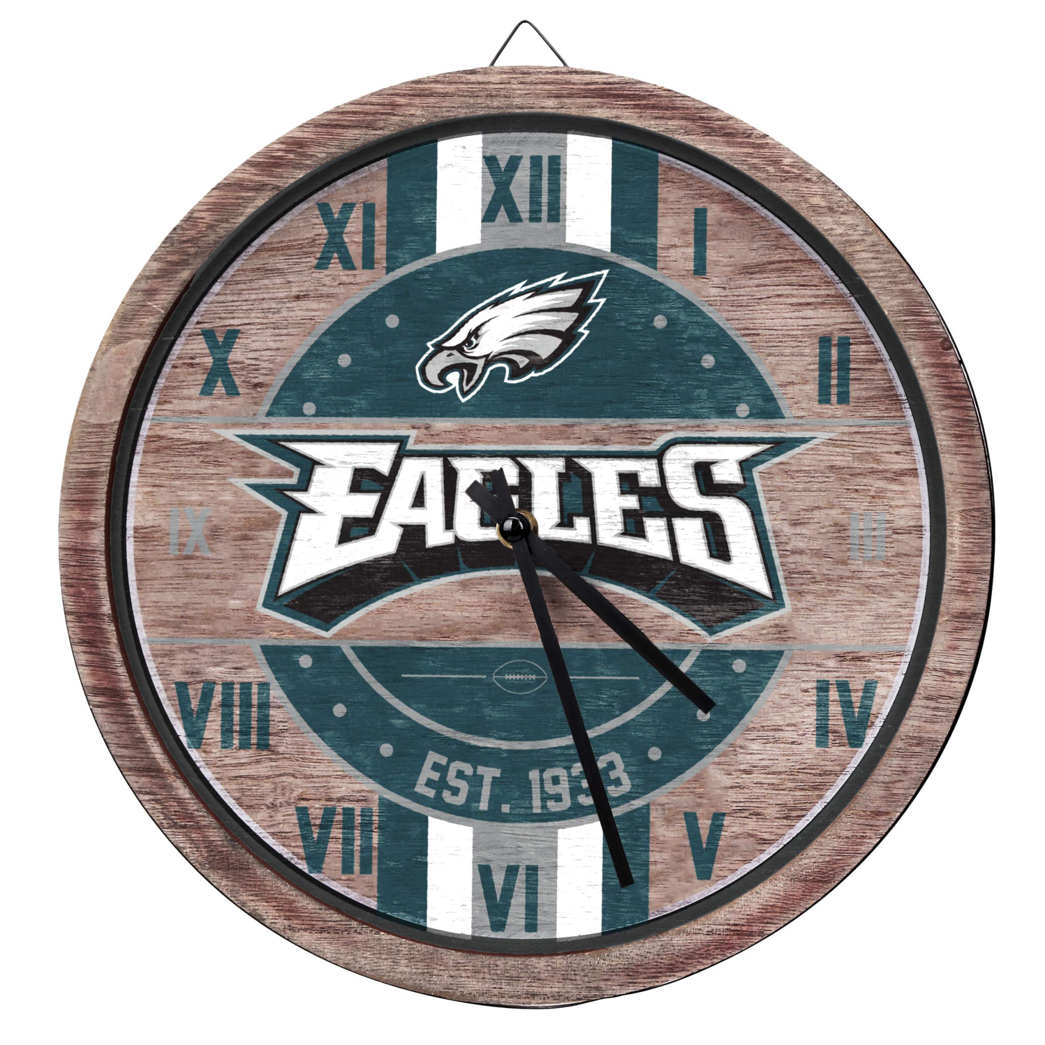 Philadelphia Eagles NFL Barrel Wall Clock, CLCKNFTMESTWL, Multi-Color, Philadelphia Eagles